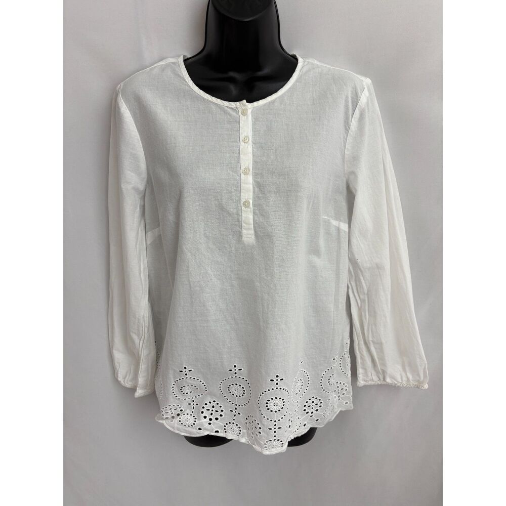 J Crew Mercantile 100% Cotton White Eyelet Popover Top Blouse Boho Size S Basics